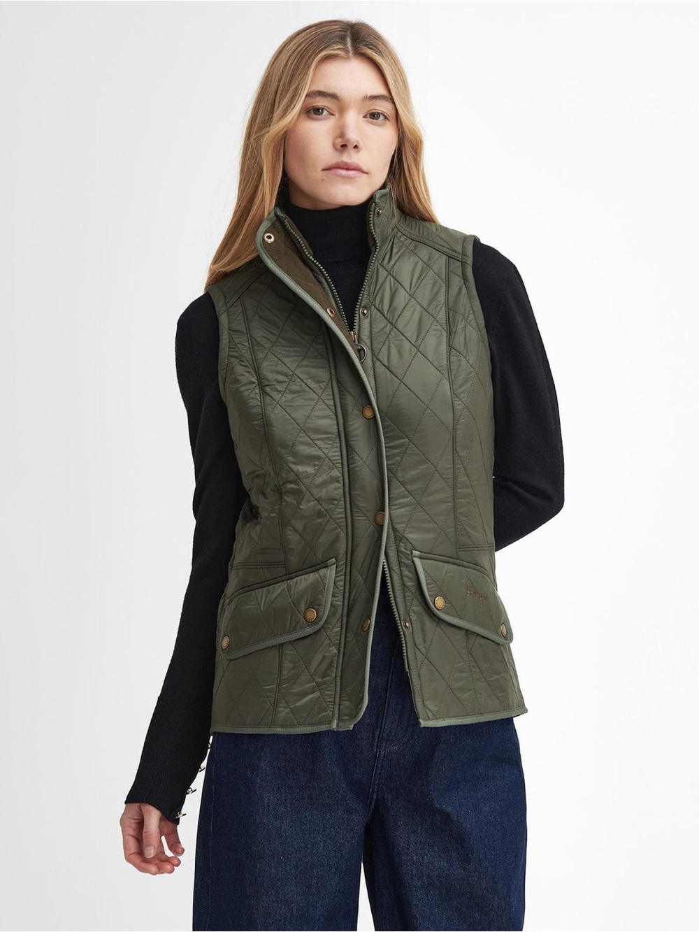 Barbour Olive Green Quilted Utility Vest - Women's
